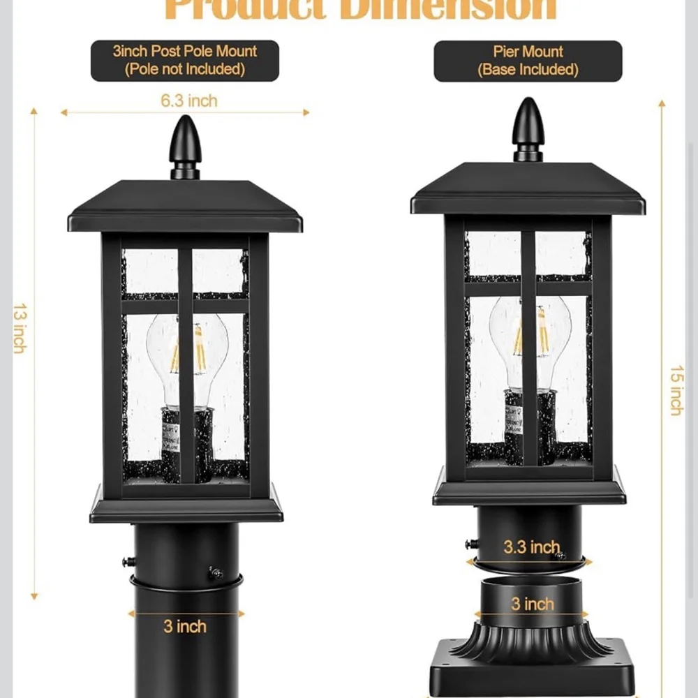 Brilvibera 2 Pack Outdoor Post Light Electric, Black Pole Lantern